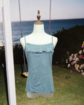 Dusty Blue Square Neck Lace Panel Soft Knit Top