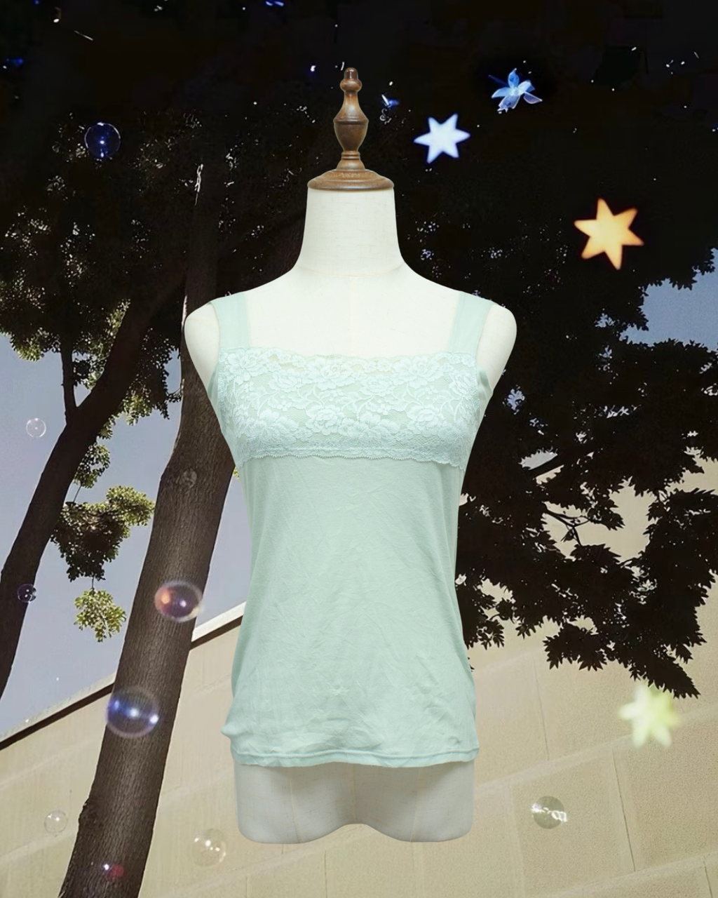 Light Mint Scalloped Floral Lace Knit Tank