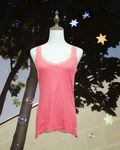 Watermelon Pink Scalloped Lace Ribbed Slim Tank