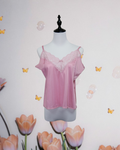 Pink Lace Trim Cold Shoulder Camisole