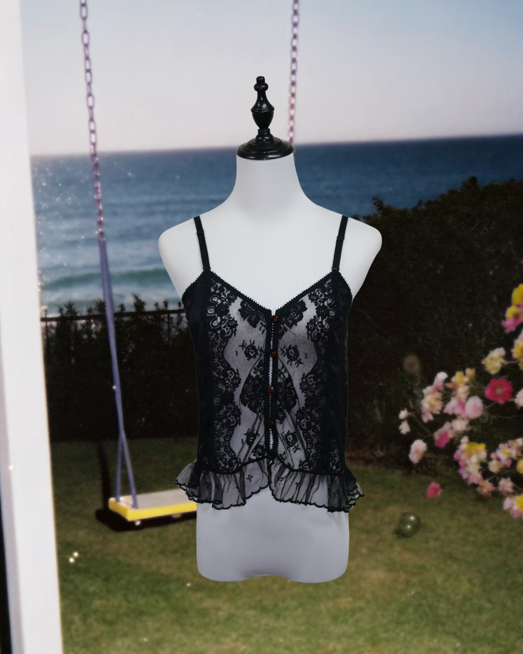 Black Floral Lace Mesh Cami Top