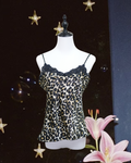 Leopard Print Satin Lace Trim Cami Top
