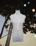 Ivory Lace Trim Sleeveless Tie Vest