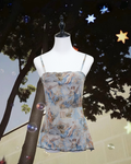 Blue Renaissance Angel Print Mesh Cami Top