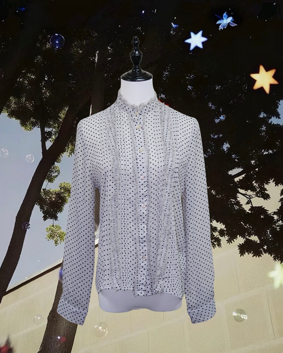 White Polka Dot Frill Trim Chiffon Blouse