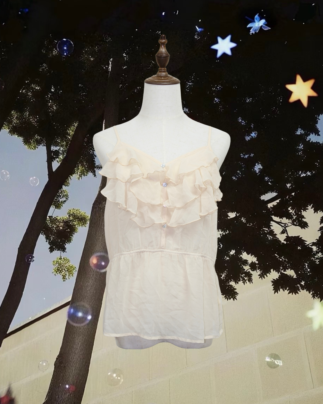 Forever 21 Beige Tiered Ruffle Chiffon Cami Top
