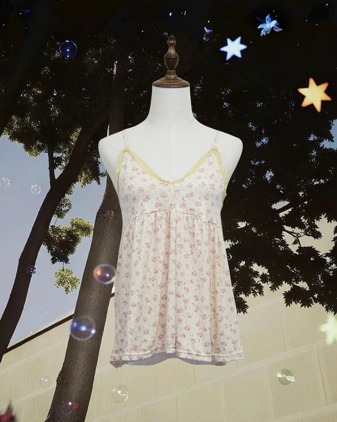 Beige Ditsy Floral Babydoll Cami Top