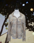 Beige Floral Print Ruffle Mesh Hooded Jacket