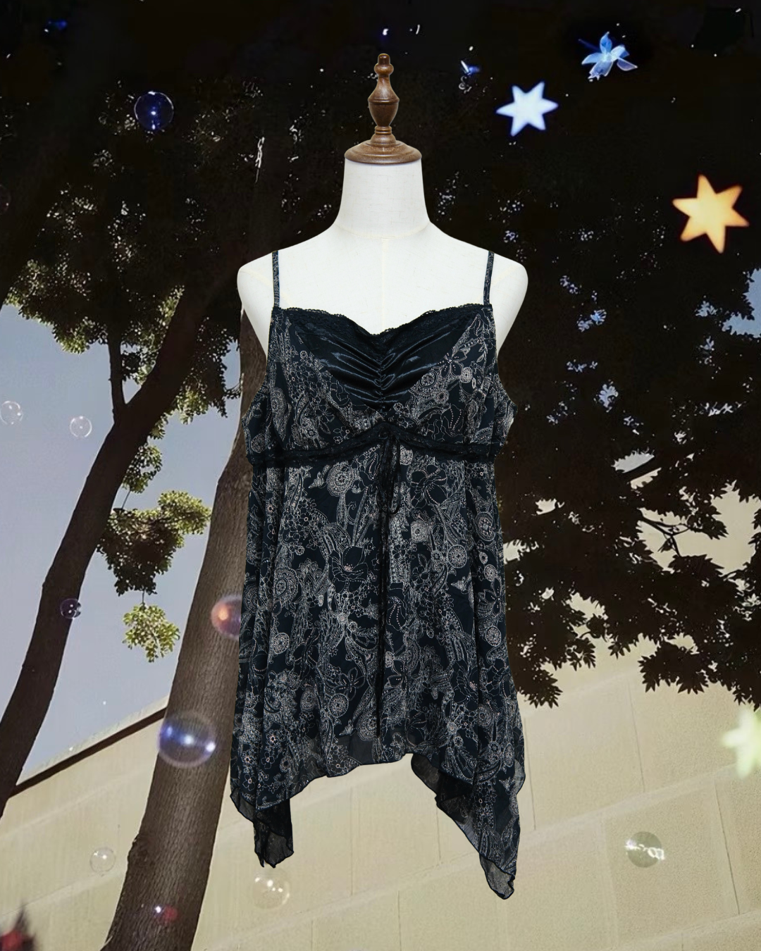 Dark Floral Lace & Satin Camisole