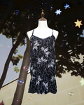 Black & White Butterfly Print Camisole Mini Dress with Ruffle Hem