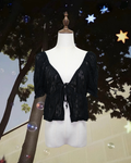 Black Textured Openwork Tie-Front Cropped Cardigan