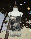 Dark Base Grey Rose Lace Ruffle Cami
