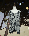 Ink Wash Print Irregular Hem Double-Layer Top