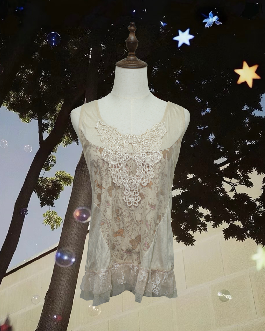 Cream Floral Lace Applique Wear