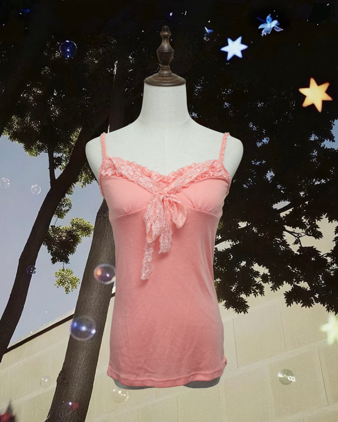 Peach Pink Lace Front‑Tie Wear