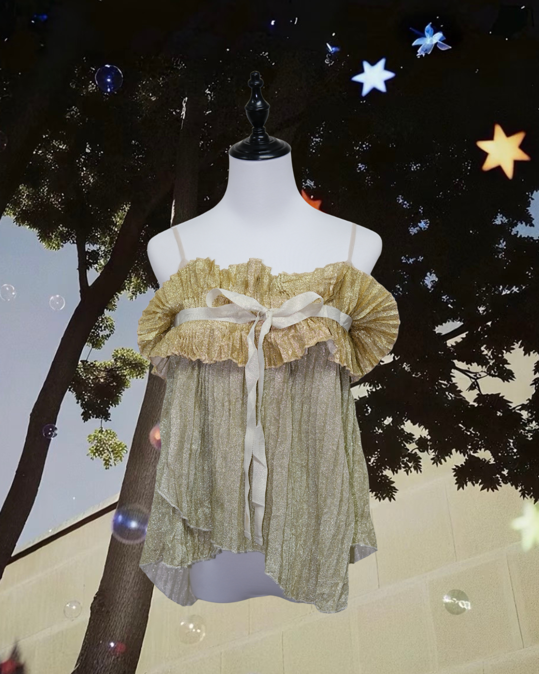 Coquette Gold Shimmer Pleated Babydoll Cami Top
