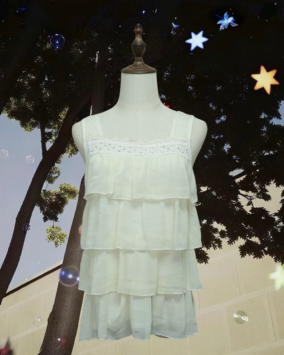 Off‑White Lace Bead Tiered Layer Wear