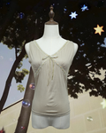 Beige Beaded Bow Sleeveless Wear