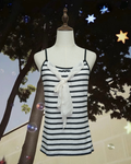 Black‑White Stripe Neck Sash Wear