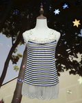 Navy‑White Stripe Crochet Mesh‑Hem Wear