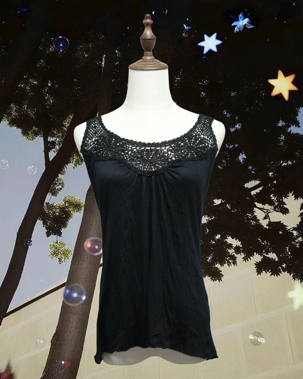 Black Crochet Round‑Neck Sleeveless Wear