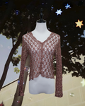 Brown Crochet Openwork Button Cardigan
