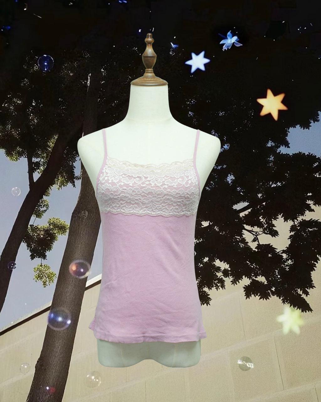 Dusty Rose Scalloped Floral Lace Ribbed Slim Top