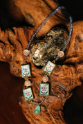 Mint Floral‑Embroidery Rose‑Quartz Necklace