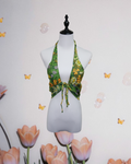 70s Green Daisy Print Halter Top