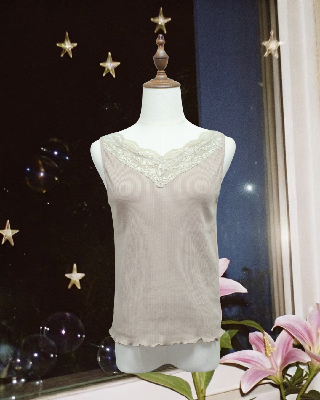 Soft Taupe Rib Lace Tank