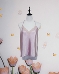 Lilac Satin Lace Trim Halter Camisole Top