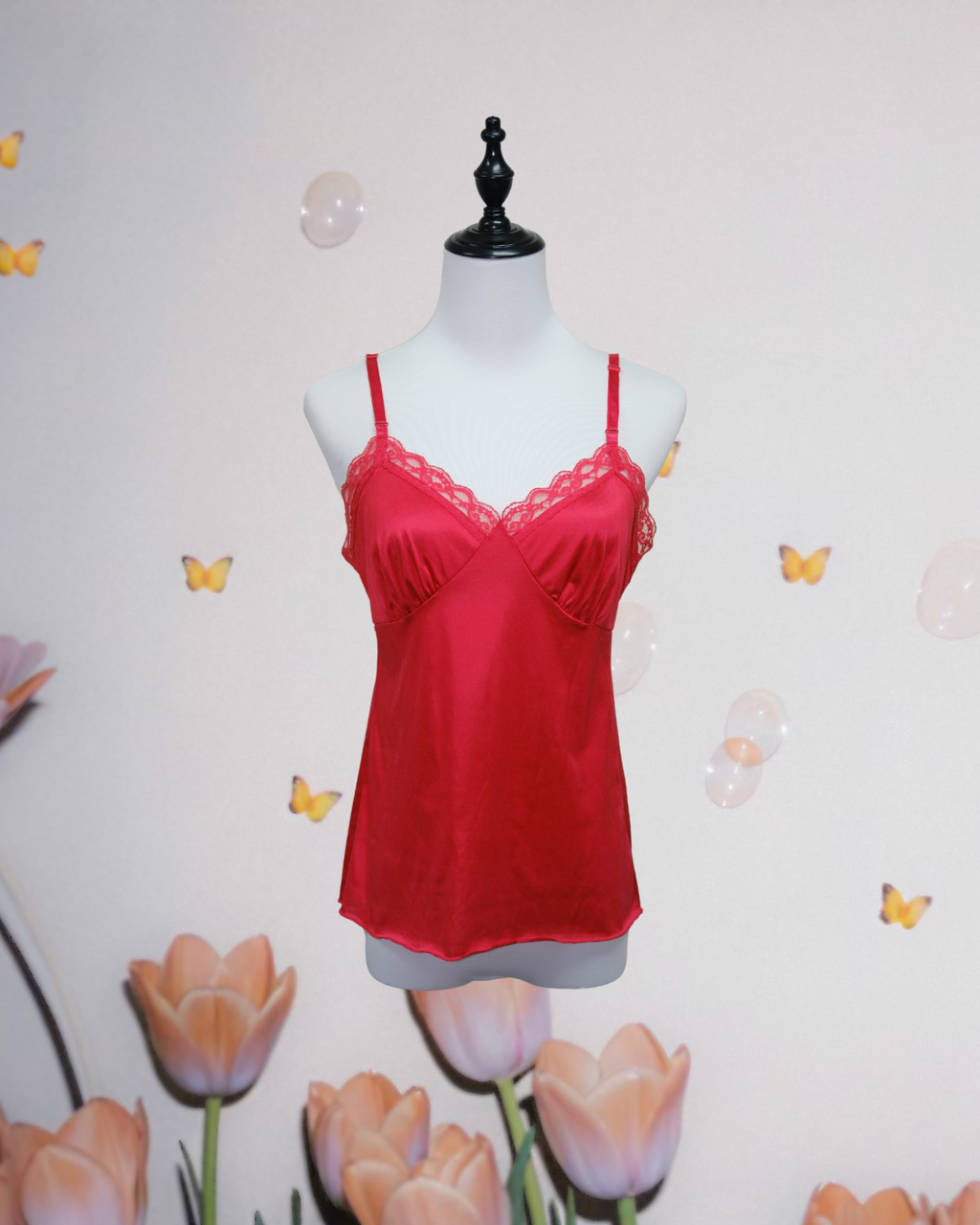 Red Satin Lace Bust Camisole
