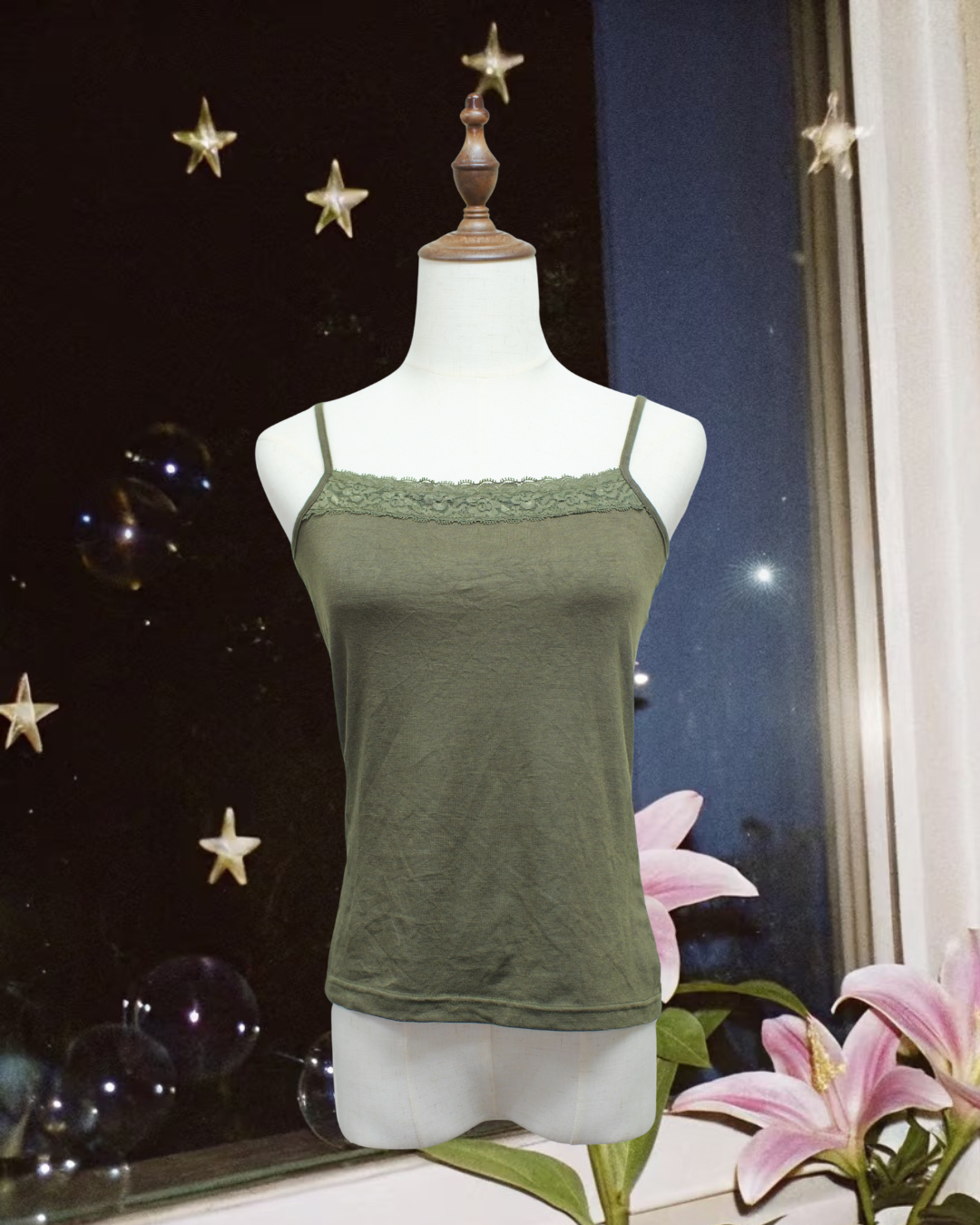 Olive Knit Lace Top