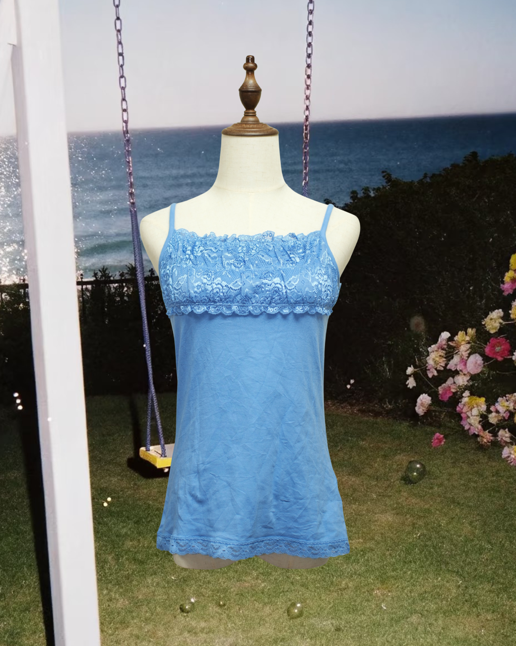 Sky Blue Square Neck Full Lace Panel Wear