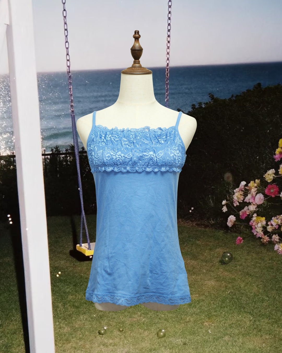 Sky Blue Square Neck Full Lace Panel Wear