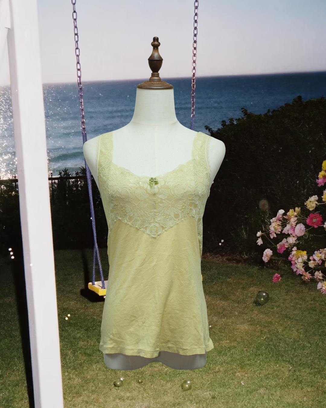 Pale Green Cotton Lace Tank