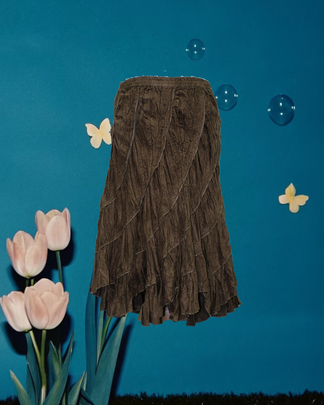 Brown Asymmetrical Layered Skirt