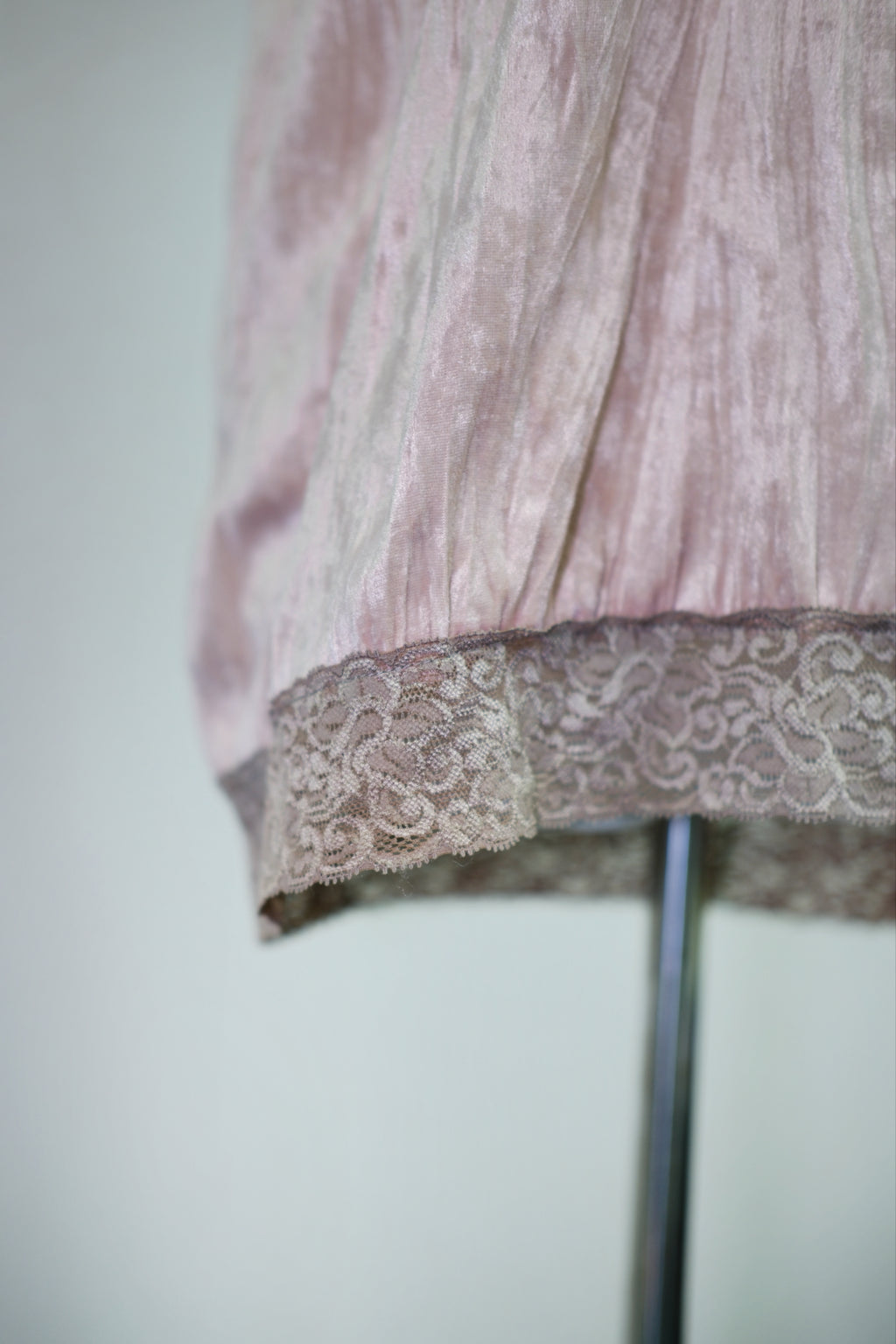 Blush Crinkled Satin Cami Top with Dual Lace Trim