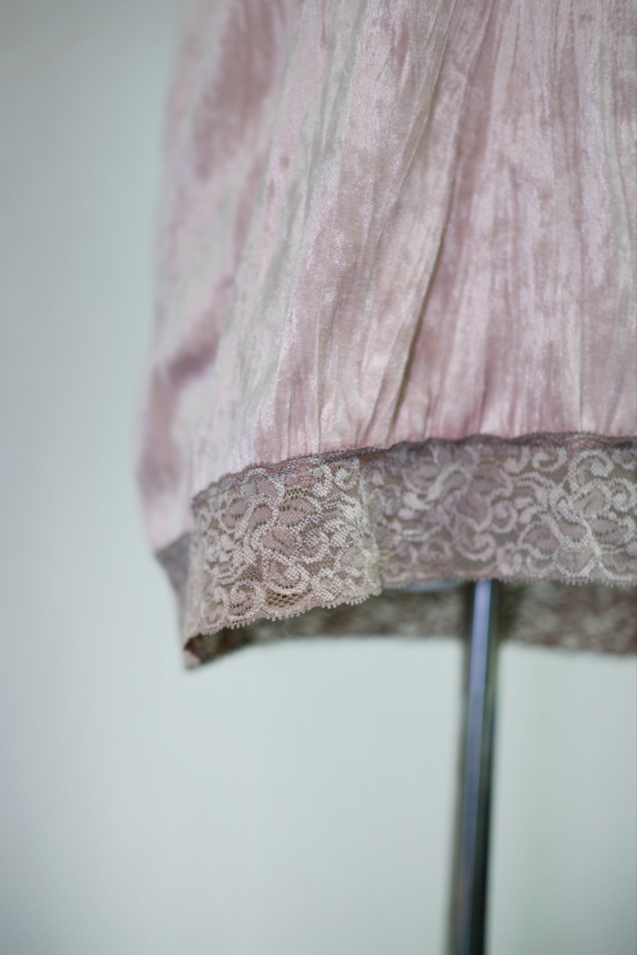 Blush Crinkled Satin Cami Top with Dual Lace Trim