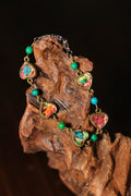 Vintage Multicolor Heart‑Embroidery Turquoise Bracelet