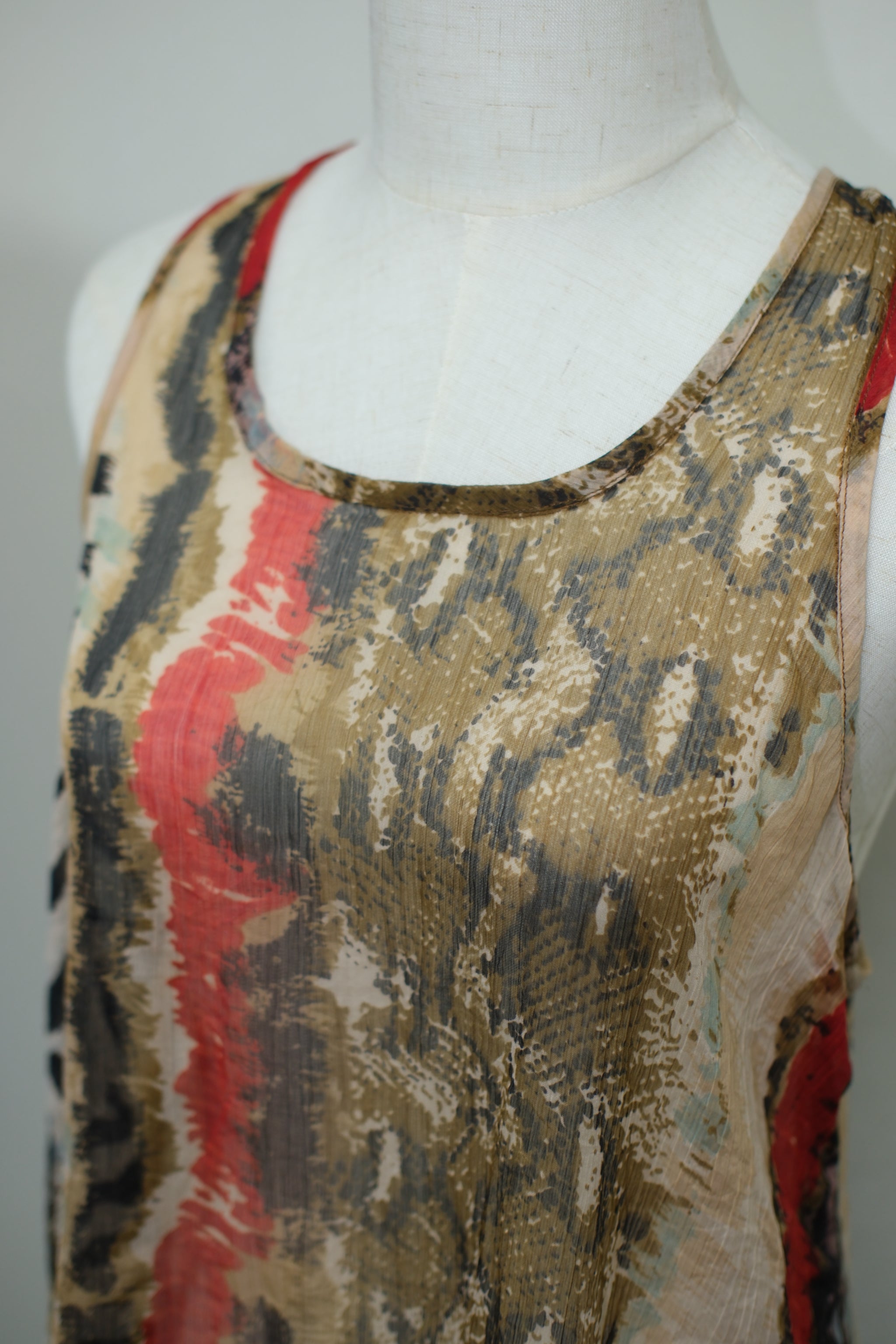 Mixed Animal‑Print Ruffled Lace Chiffon Tank Top