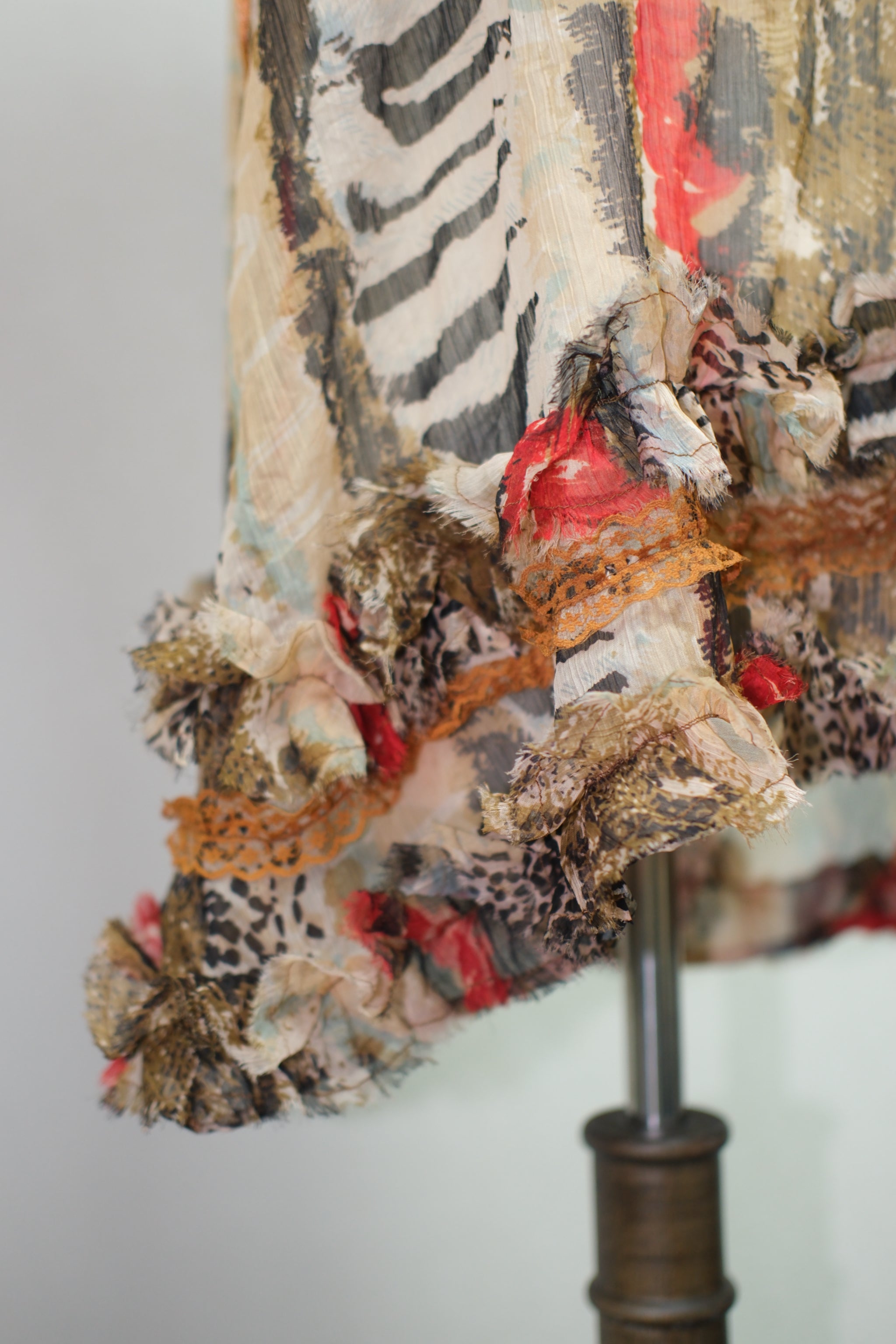 Mixed Animal‑Print Ruffled Lace Chiffon Tank Top