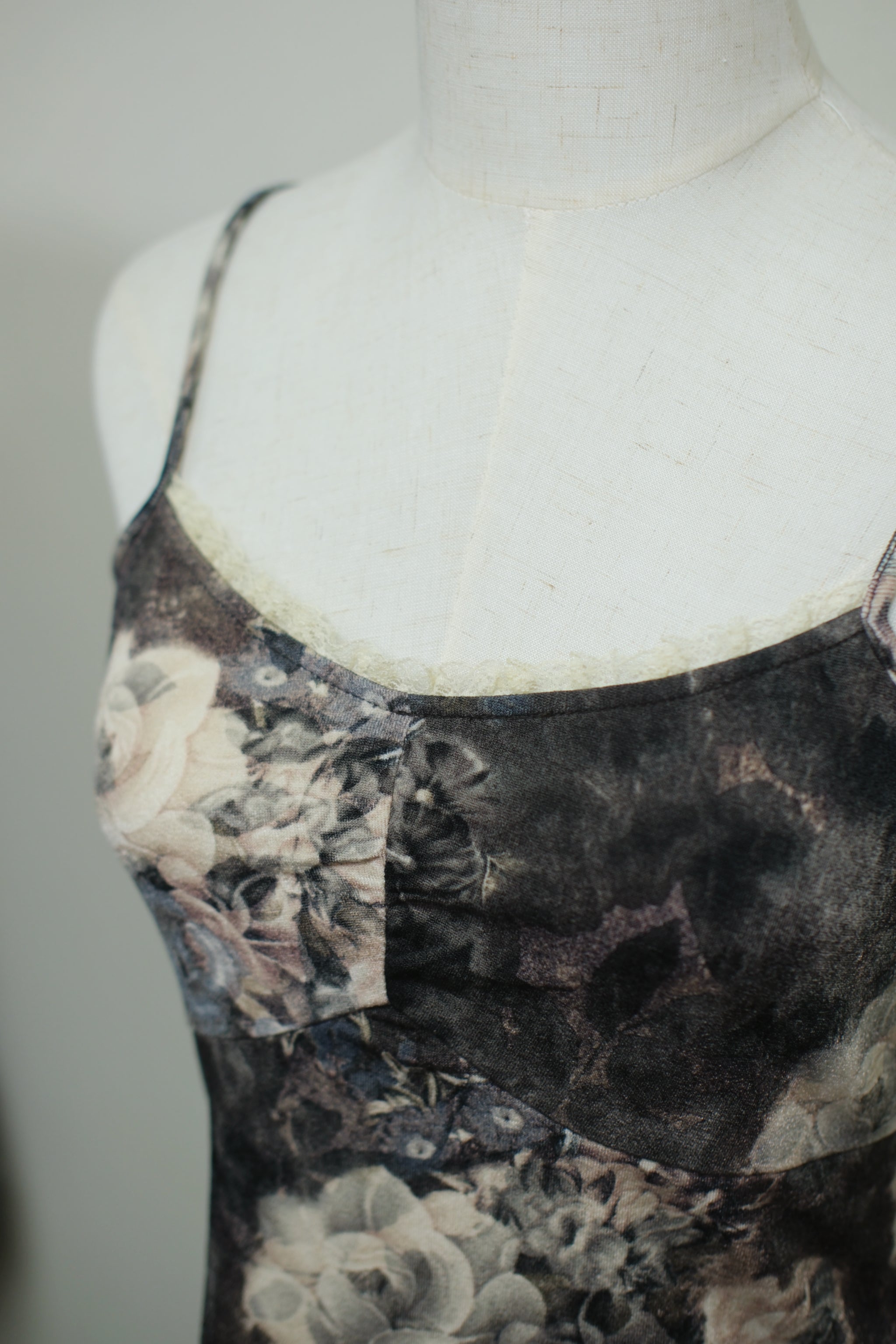Dark Base Grey Rose Lace Ruffle Cami