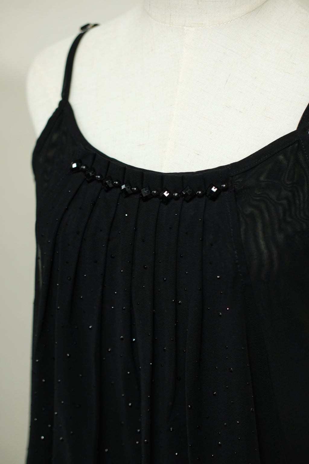 Black Rhinestone Gathered Sheer Strap