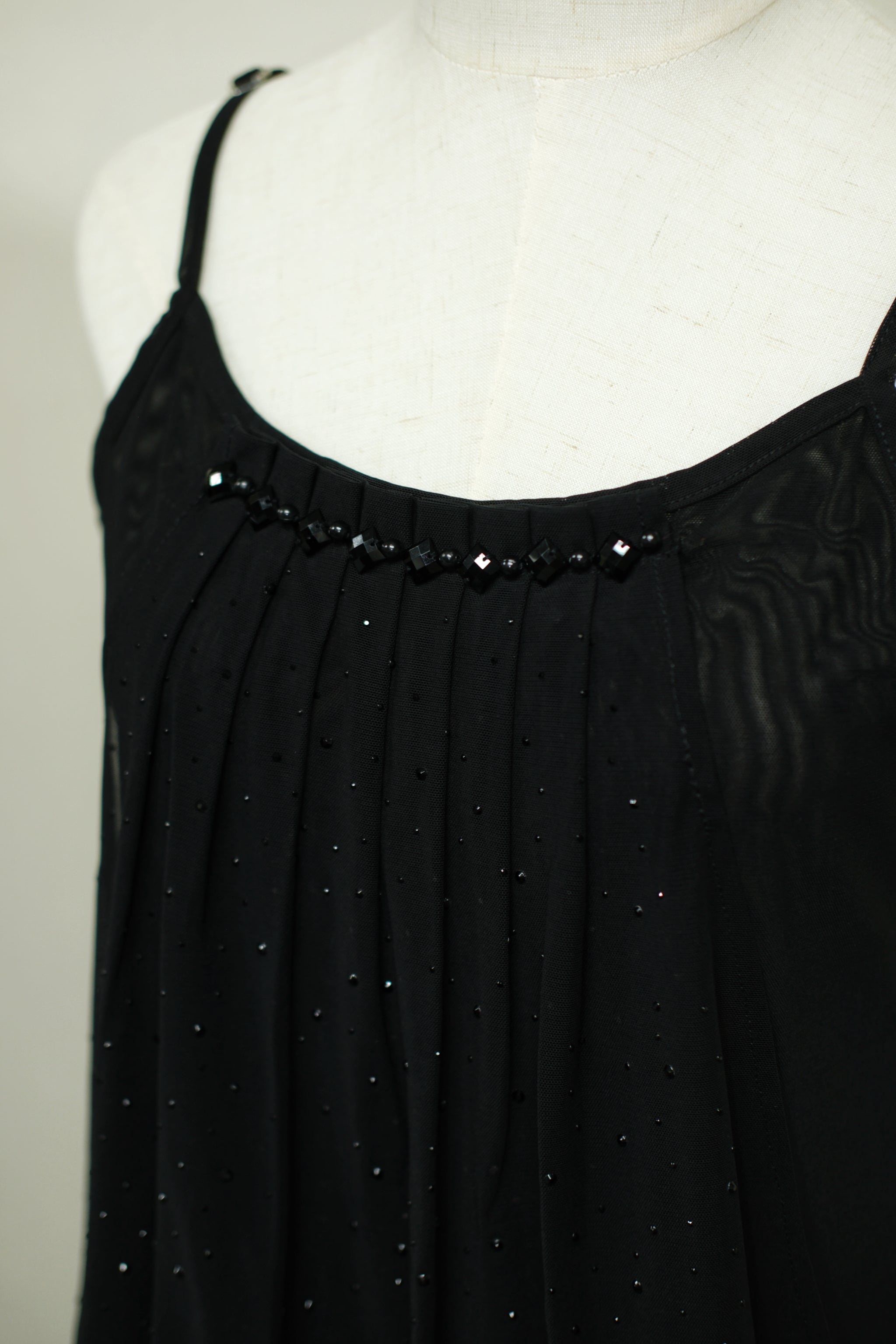 Black Rhinestone Gathered Sheer Strap