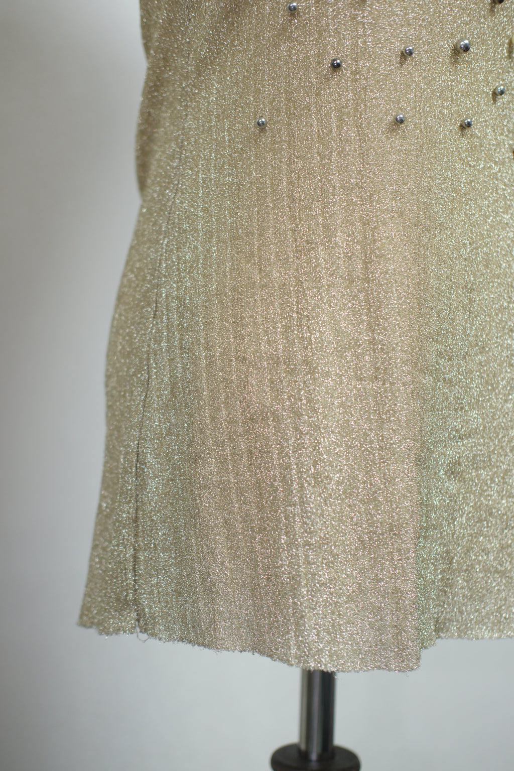 Gold Glitter Rhinestone & Pearl Tank Top