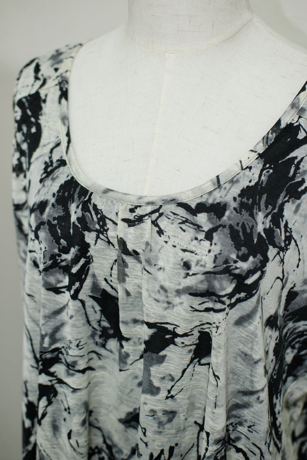 Ink Wash Print Irregular Hem Double-Layer Top