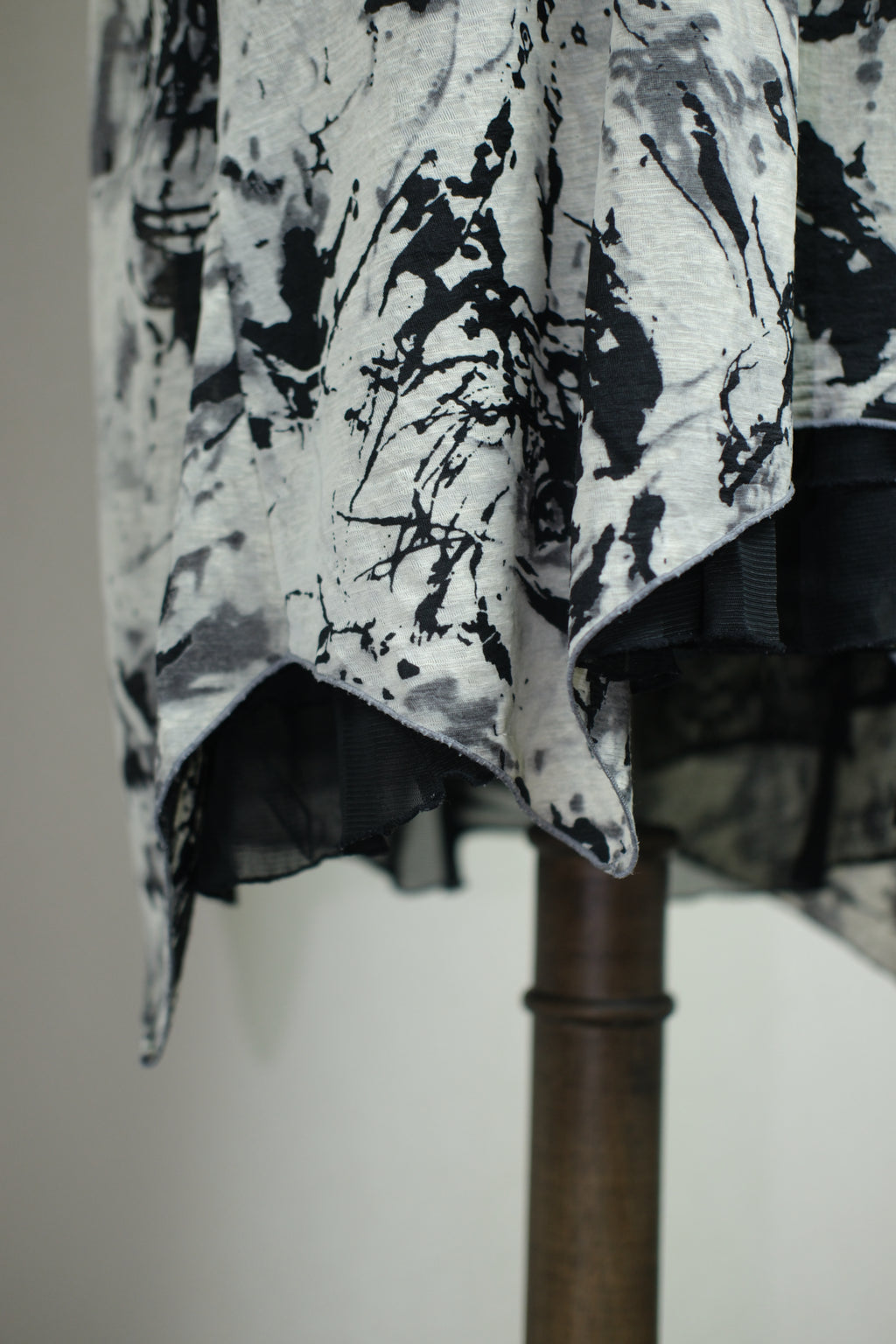 Ink Wash Print Irregular Hem Double-Layer Top