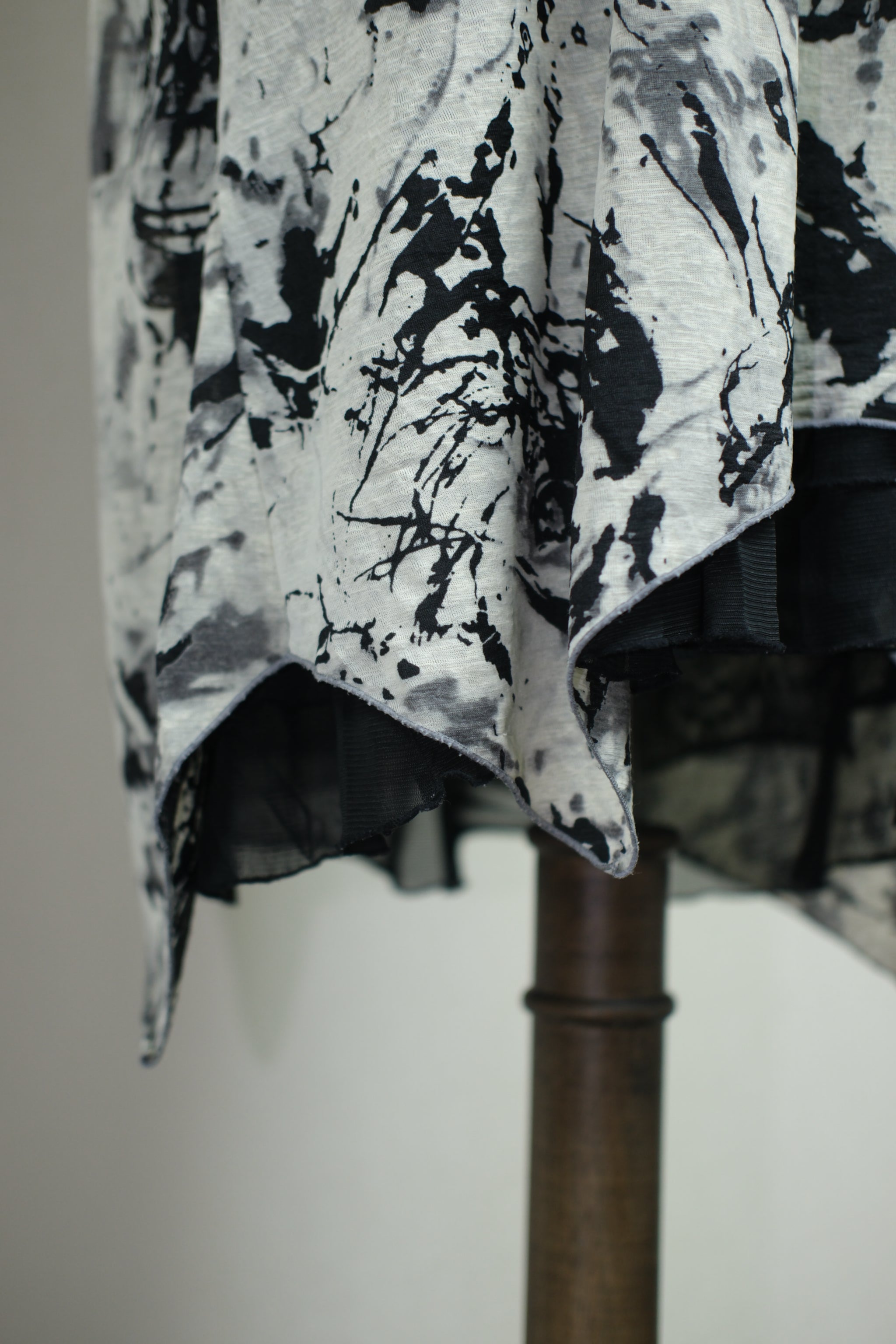 Ink Wash Print Irregular Hem Double-Layer Top