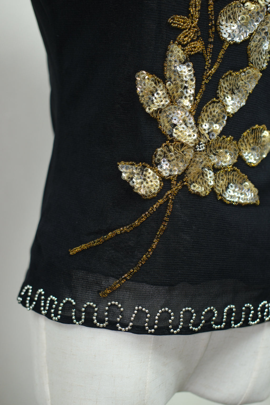 Black Mesh Gold Sequin Floral Strap